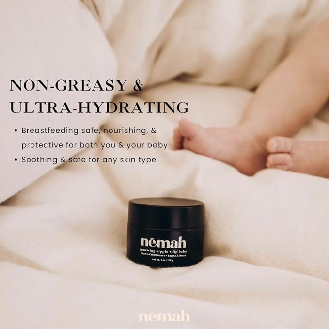 Nemah - Organic Nipple Butter, Nipple Cream for dry cracked nipples, Nourishing Nipple Balm for Breastfeeding, Non-Greasy Vegan Lip Balm with Calendula, Jojoba Oil, and Other Botanical Extracts, 30 g