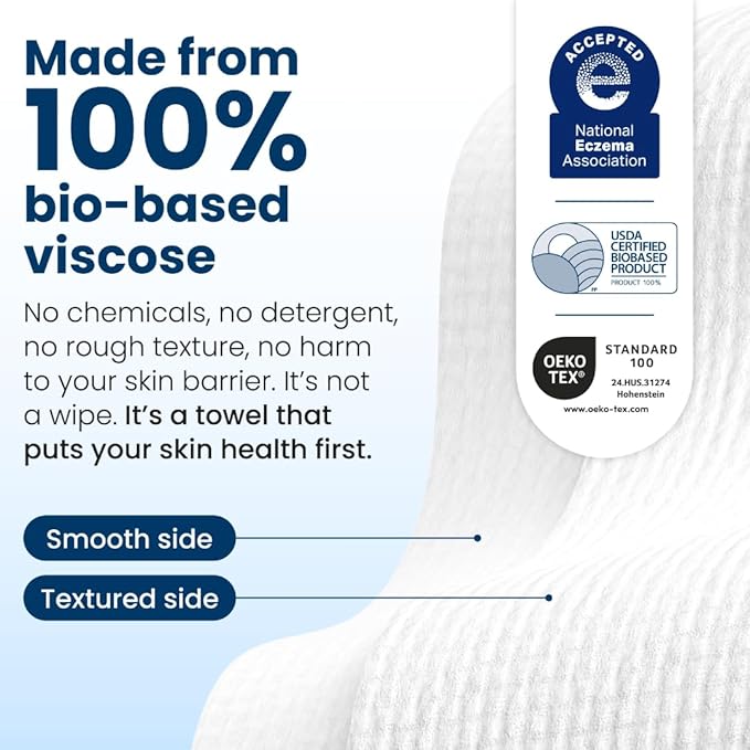 Clean Skin Club Clean Towels XL™, 100% USDA Biobased Face Towel, Disposable Face Towelette, Makeup Remover Dry Wipes, Ultra Soft, 50 Ct, 1 Pack