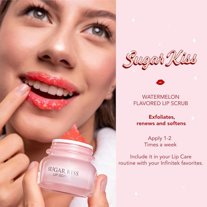 Infinitek Paris Sugar Kiss Watermelon Flavored Lip Scrub 2.4 oz / 68 g - Hydrating Lip Balm, Scrubber Exfoliator, Lip Mask, Lip Repair Treatment & Lightening Exfoliator for Dark Lips