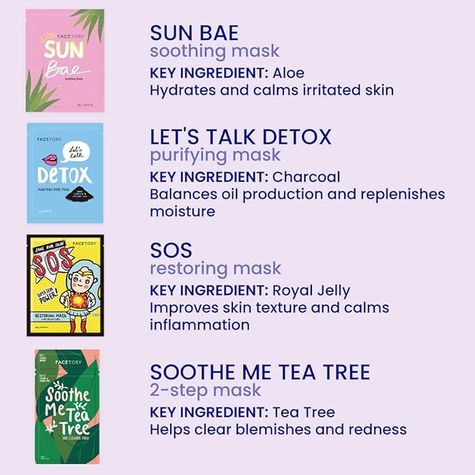 FACETORY K Beauty Face Mask Skin Care - BEST OF 7 COLLECTION Sheet Mask Set (21 pc) | Natural Premium Korean Face Mask For All Skin Types - No Sulfates No Parabens
