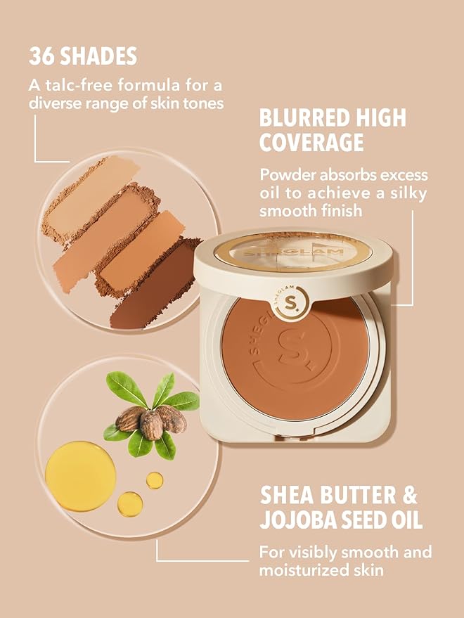 SHEGLAM SKin-Focus Full Coverage Powder Foundation Oil-Control Lightweight Face Pressed Powder Makeup-Peach