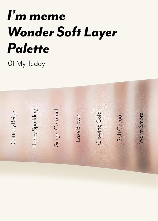 I'M MEME Wonder Soft Layer Palette - 7 Shades | Portable Size, Versatile, Blendable, Neutral Colors with Soft Texture, 01 My Teddy, 0.23 Oz