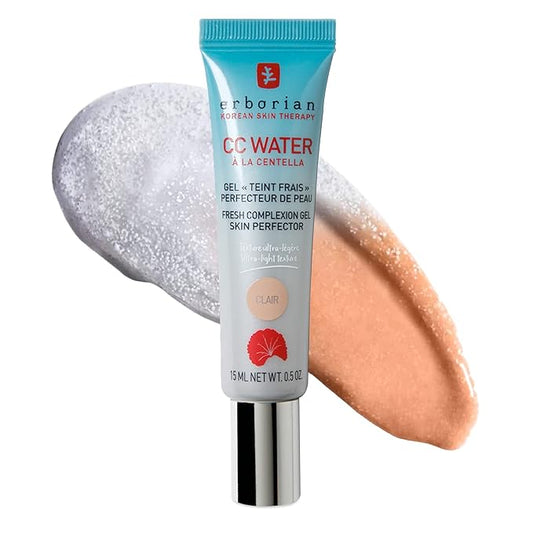 Erborian CC Water with Hyaluronic Acid, Clair - Ultra-Light Aqua Gel Color Corrector with Centella Asiatica & Hyaluronic Acid - Plump, Softer & Hydrated Skin - Korean Skincare Skin Perfector- 0.5 Oz