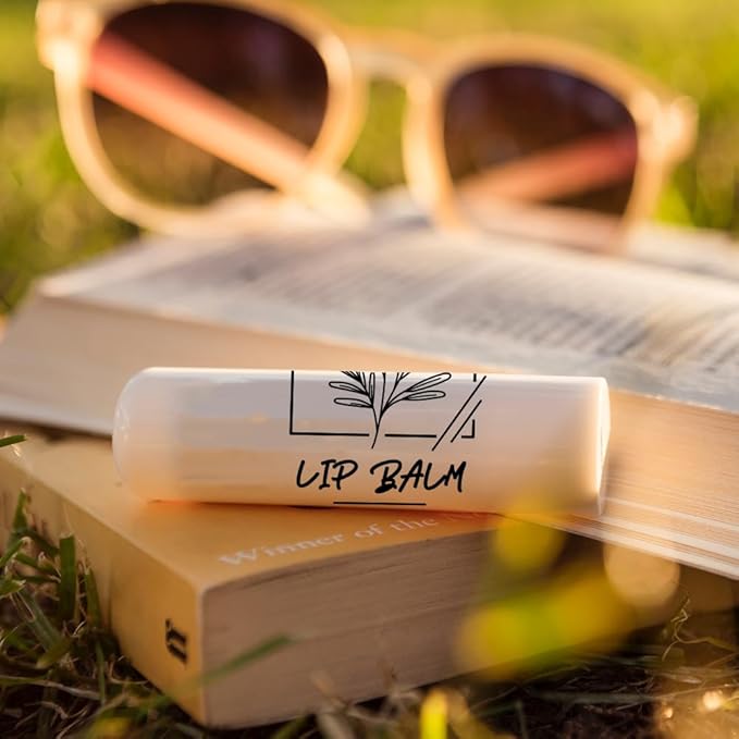 OLYCRAFT 100Pcs 4 Styles Lipstick Tag Stickers Flower Lip Balm Label Sticker 2.1x1.7 inch Self Adhesive Lipstick Labels with Handmade Words for Lip Balm Container Tubes Wrapping Decorations