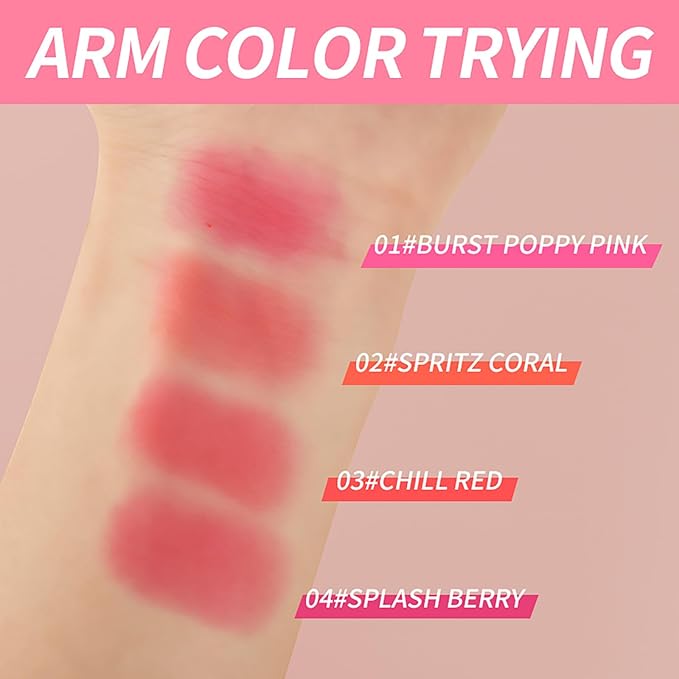 Cooling Water Jelly Tint Blush Makeup Blush Stick 3-in-1 Lip and Cheek Tint Stain Jelly Blush Multi-use Clear Glossy Gel Blush,0.18 Oz (Burst Poppy Pink, 0.18 Oz)