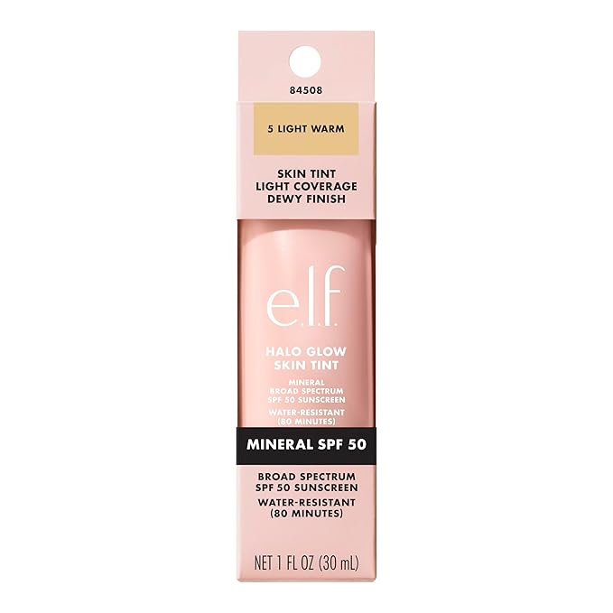 e.l.f. Halo Glow Skin Tint SPF 50, Tinted Moisturizer For Light, Buildable Coverage, Creates A Natural Glow, Vegan & Cruelty-Free, 5 Light Warm