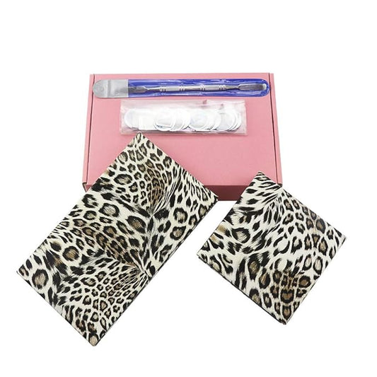 Leopard Empty Makeup Magnetic Palette with Spatula and Metal Stickers 2pcs Palettes Set 18 Colors and 9 Colors Empty Magnetic Makeup Palette (Leopard Grain)