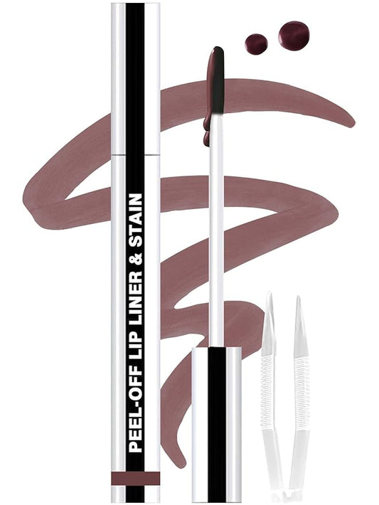 Lip Stain Peel Off Lip Liner Stain with Tweezer, Long Lasting Matte Lip Tint Tattoo, Highly Pigmented Color Lip Makeup, Waterproof Lipstick, Transfer-proof Lipstain for Women, Neutral Mauve