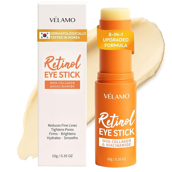 VELAMO ADVANCED Retinol Eye Balm Stick: Made in Korea, Upgraded 8-IN-1 Formula with Collagen, Niacinamide & Peptides – Under Eye Cream for Dark Circles, Puffiness & Wrinkles, 0.35oz/10g