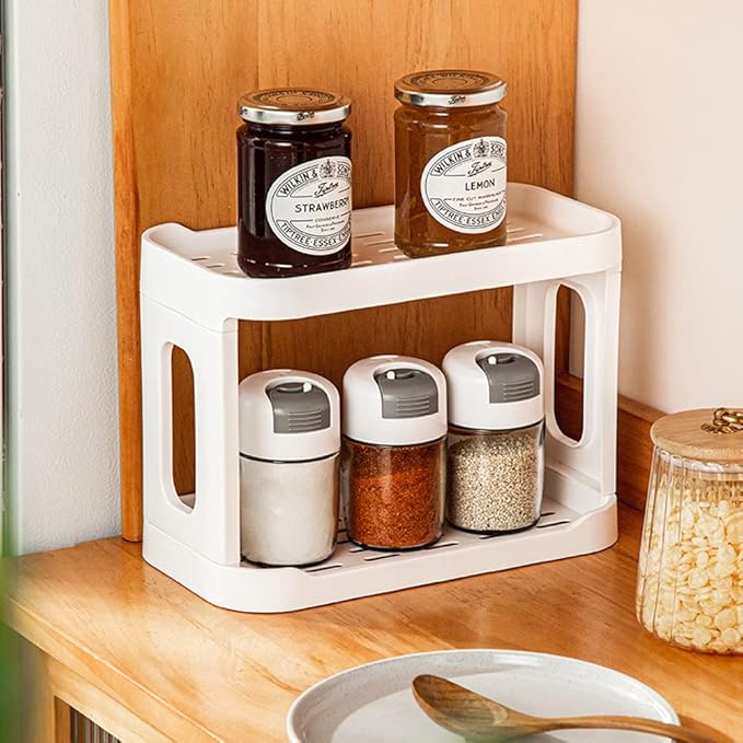 2-Tier Desk Organizers & Dispensers，Mail Holder for Office Desk Organization，Kitchen Spice Rack or Bathroom Countertop Organizer, Gift for Teachers, Classmates, and Friends,White