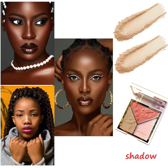 3-in-1 Highlighter Makeup Palette – Contour, Blush & Glow Kit with Matte & Shimmer Finish – Silky Pressed Powder for Face, Cheekbones, Eyes – Long-Lasting, Waterproof, Cool Toned, Travel-Friendly