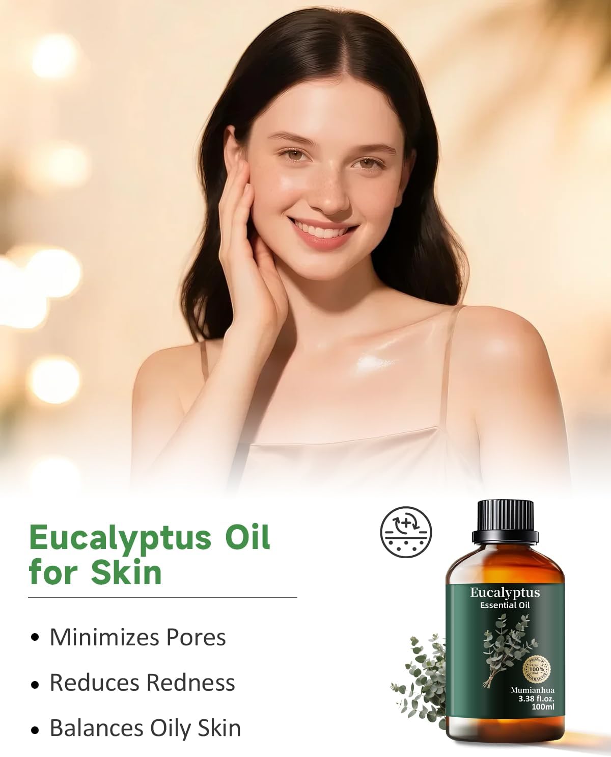 Eucalyptus Essential Oil Pure Mumianhua Natural Eucalyptus Oil for Diffuser, Face, Skin Care, Aromatherapy, Hair Care, Scalp and Body Massage,Spray Candle Making 3.38 Fl Oz