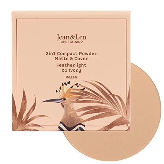 Pure 2in1 Compact Powder Feather Light 01 Ivory by Jean&Len, for a flawless transition and natural look, lasts 24 hours, with organic ingredients, vegan