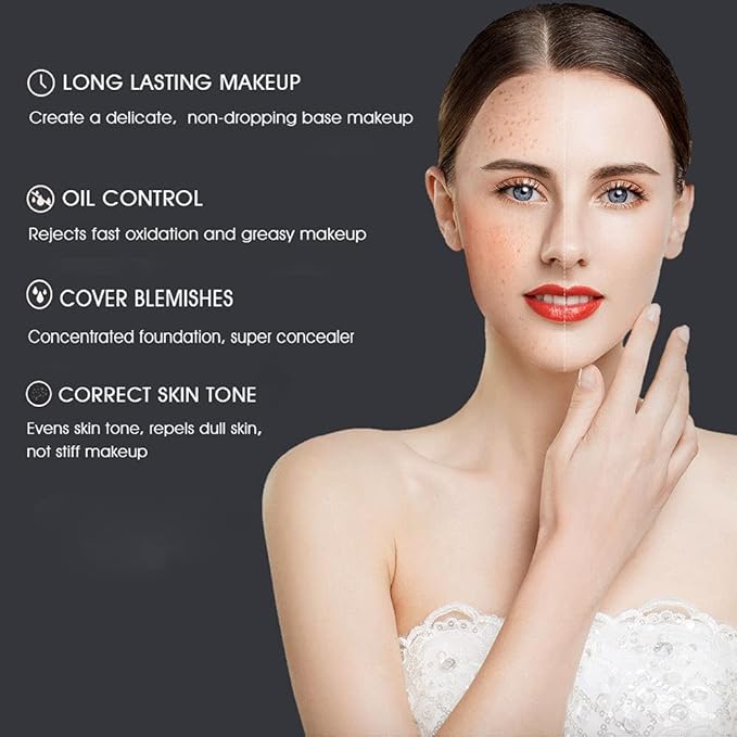 Foundation Makeup Concealer, Medium-to-Full Coverage Foundation Cream, Long Lasting Waterproof Up to 12HR Hybrid Setting Powder