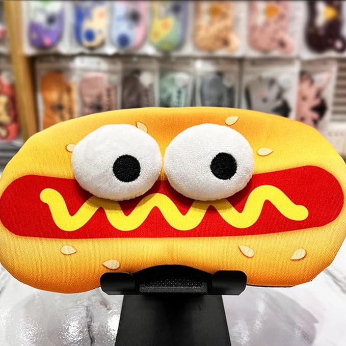 PERFECTSIGHT Sleep Eye Masks, Cute Plush Sleep Eye Cover Lightweight Adjustable Eyeshade Faux Fur Mask Cover for Women Men Sleep Travel Nap (Hotdog)