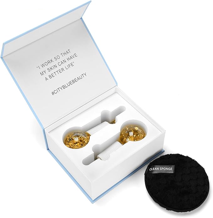 Ice Cryo Sticks Facial Globe with Golded Essence- 2PC Cooling Globes for Cold or Hot Skin Massagers, Face Globe for Skin Care Routine