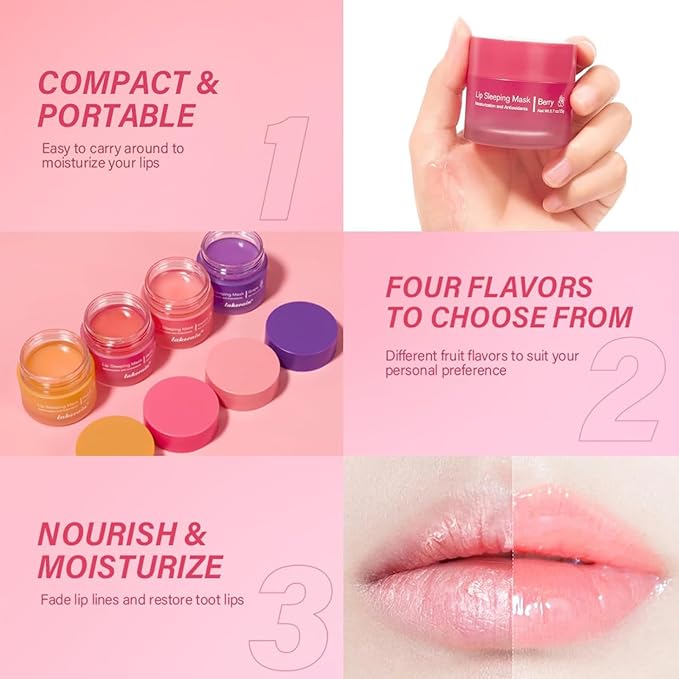 Cherry Lip Mask, Hydrating Lip Mask, Lip Treatment for Dry Cracked Lips, Avocado Coconut Sleeping Lip Mask, Lip Moisturizer Overnight, Intense Lip Repair & Care, 20G
