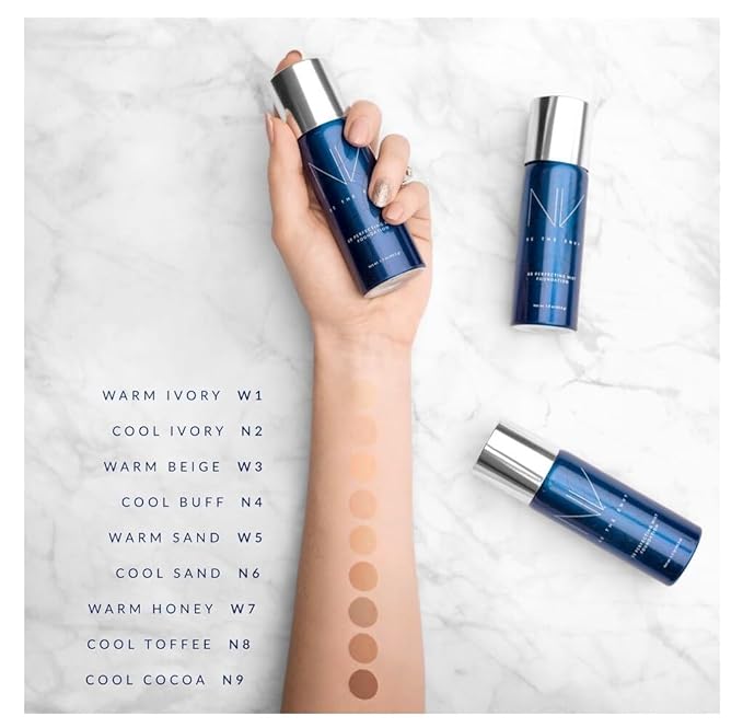 NV BB Perfecting Mist Foundation Buildable Coverage Professional Airbrush Makeup with Plant-based Stem Cell Polypeptides, Vitamins A, D, E and Aloe, 1.5 ounces, Cool Sand