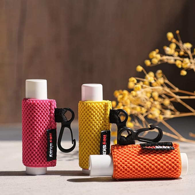 5PCS Lip Balm Holder Keychain Lipstick Sleeves Keychain Lip Gloss Holder Chapstick Elastic Sleeves(Yellow/Purple/Pink/Aqua/Black)