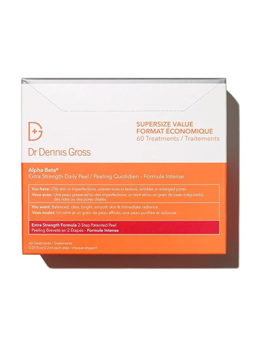 Dr. Dennis Gross Alpha Beta Extra Strength Daily Peel – 2-Step Exfoliating Pads for Enhanced Anti-Aging, Smoother Skin, and Radiant Complexion, 60 Treatments