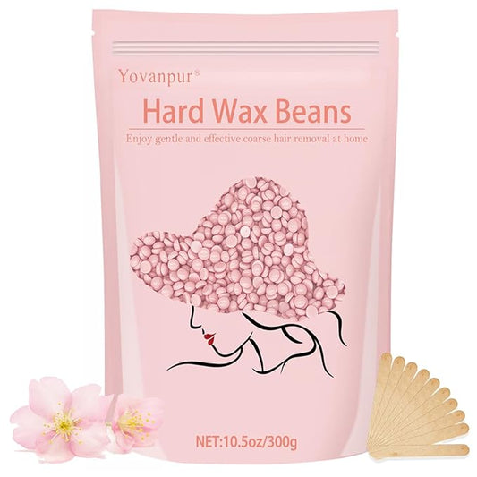 Hard Wax Beads for Hair Removal, Yovanpur 10.5oz Wax Beans for Sensitive Skin and Brazilian Waxing with 10pcs Wax Sticks (Cherry-Blossom)