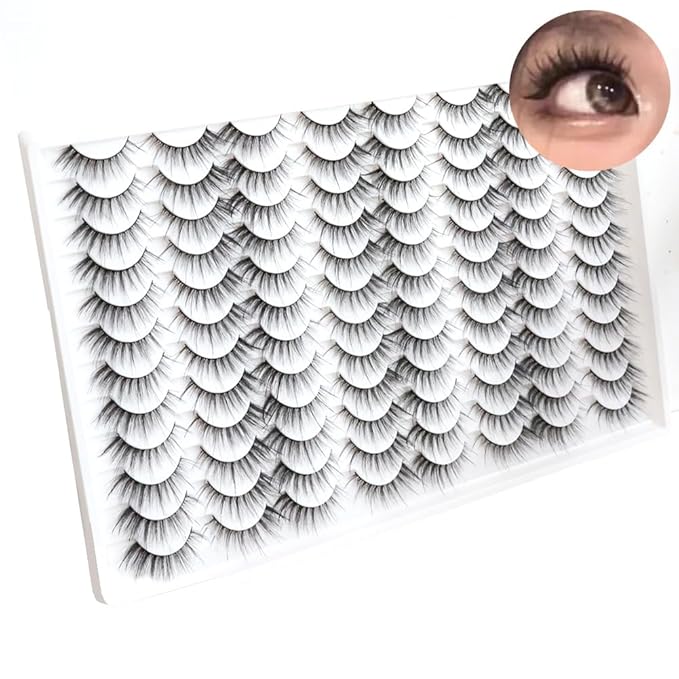 False Eyelashes 48 Pairs Faux Mink Lashes 14mm Wispy Lashes 3D Fluffy Cat Eye Lashes Pack Bulk Wholesale Strip Lashes(style 48-041)