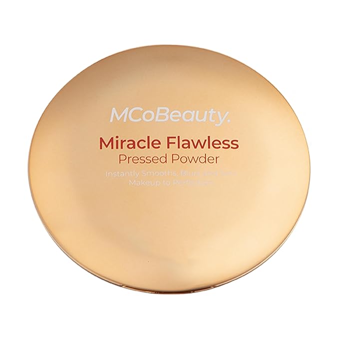 MCoBeauty Miracle Flawless Pressed Powder, Natural Medium Shade, Oil-Control, Soft-Focus Finish with Hydrating Rose Flower Extract & Sweet Almond Oil, Vegan, Cruelty Free Cosmetics