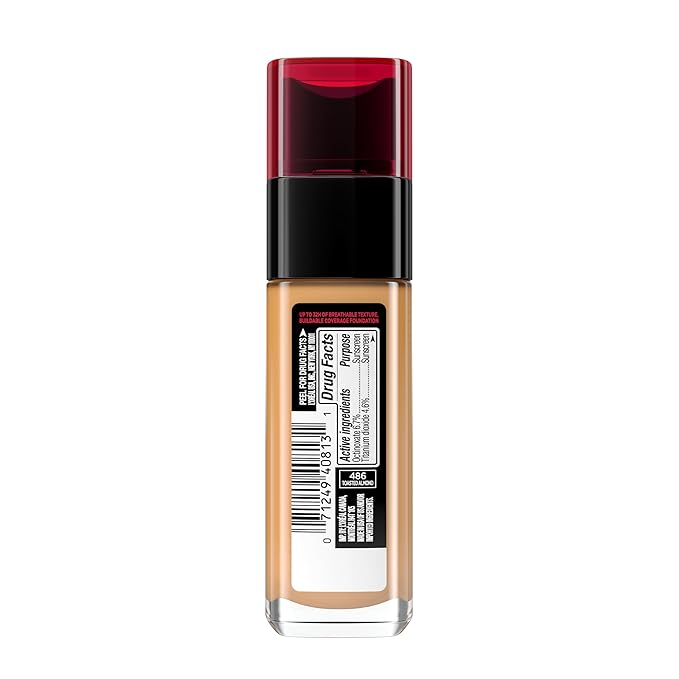 L'Oreal Paris Makeup Infallible Up to 32 Hour Fresh Wear Lightweight Foundation, 486 Toasted Almond, 1 Fl Oz, Packaging May Vary