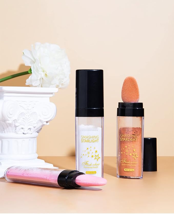 Fairy Highlight Puff Stick Highlight Patting Powder - Multi-Functional Shimmer Powder for Illuminating and Brightening Your Face and Body (#01 Gray)