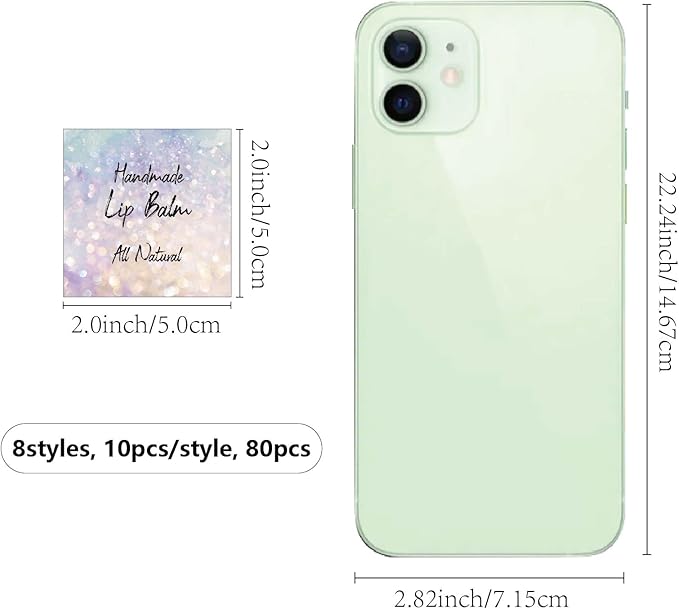 CRASPIRE 80Pcs 8 Styles Lip Balm Sticker Flash Background Self-Adhesive Homemade Lip Balm Labels Vintage Square DIY Label Stickers for Lip Balm Containers Cosmetics Lipsticks