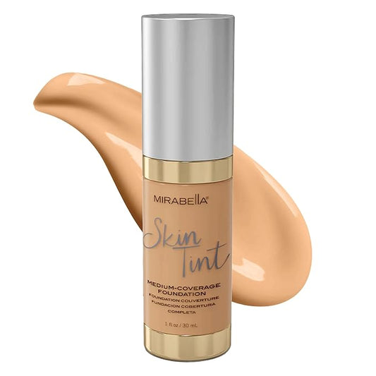 Mirabella Skin Tint Creme Liquid Foundation Makeup, Oil-Free Mineral Foundation for Medium Coverage - w/Hyaluronic Acid, Squalane, & Allantoin for All Skin Types - IIN Neutral