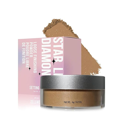 Loose Face Powder Setting Powder, Shimmer Glitter Loose Powder, Matte Finishing Powder Shine, Waterproof, Oil Control, Lightweight Face Powder Makeup for All Skin Tones (Dark Brown Shimmer)