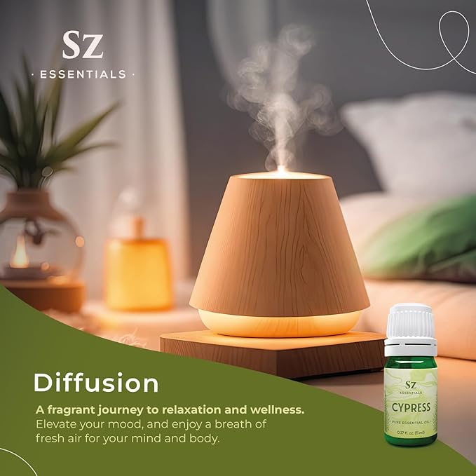 Cypress Essential Oil (Cupressus sempervirens) - 100% Pure & Undiluted - Fresh Crisp & Woody Aroma with Overtones of Earth and Evergreen - Therapeutic Grade and Vegan - 0.17 oz (5ml)