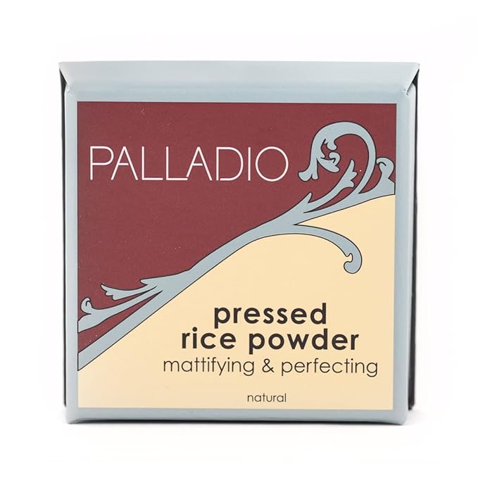 Palladio, Pressed Rice Powder with Mirror Mattifying Makeup Setting that Lasts All Day Instantly Absorbs Oil Works alone or with makeup, Translucent, 0.26 Ounce