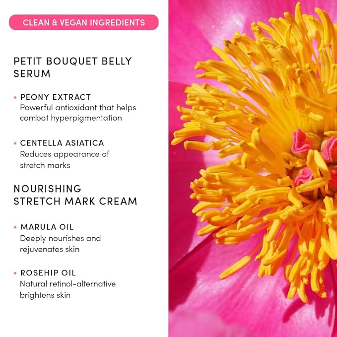 Evereden Postpartum Glow Duo - Petit Bouquet Belly Oil & Nourishing Stretch Mark Cream - Dermatologist-Developed Clean & Vegan Maternity Skincare Postpartum Gifts for New Mom - Stretch Mark Reduction