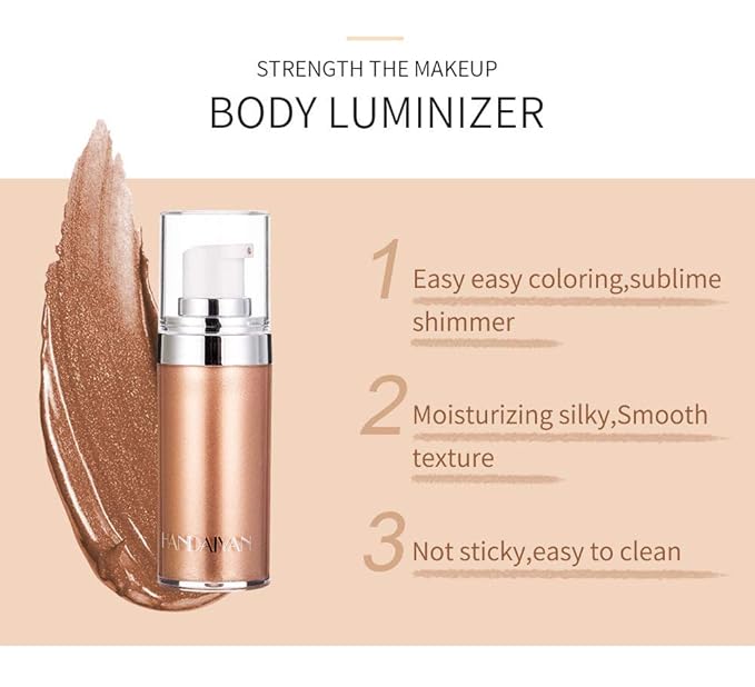 Body Face Luminizer Highlighter Cream Spray Liquid Bronzer Illuminator Glow Glistening Makeup Foundation Cheekbone & Blush Liquid Highlighter Smooth Shimmer Glow Makeup(#01 Pearl White)