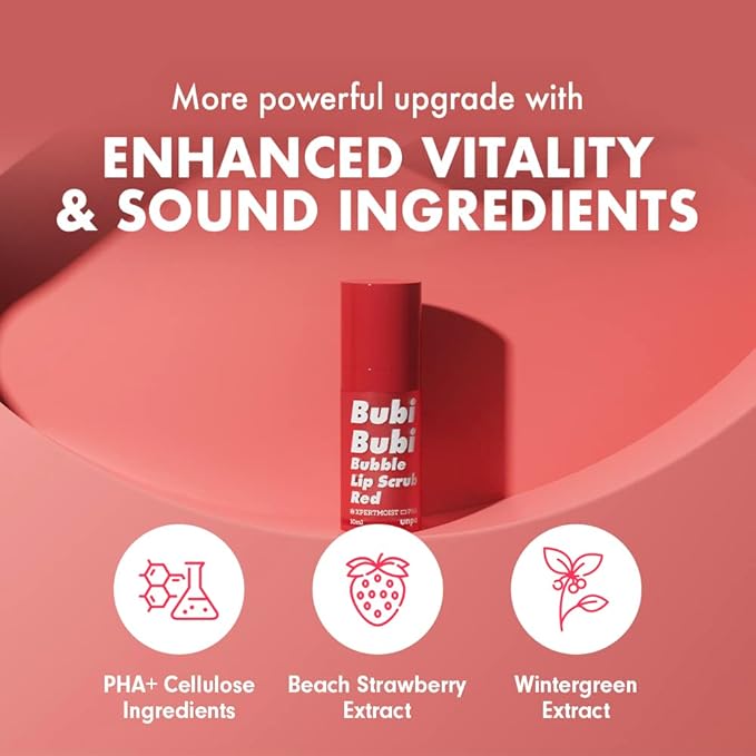 UNPA Bubi Bubi Bubble Lip Scrub Red 0.33 Fl Oz| Lip Bubble Moisturizer & Lip Scrubber | Lip Care Products for Lip Repair & Lip Lightening | Lip Scrubs Exfoliator & Moisturizer | Korean Lip Moisturizer