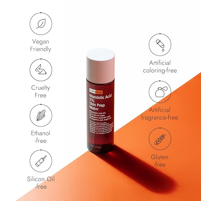 BY WISHTREND Mandelic Acid 5% Skin prep Water, Gentle Skin Renewal, Korean Exfoliator, Aha Bha Toner, for Sensitive Skin, Helping clogged pores, Glow up (4.1 Fl Oz (Pack of 1))