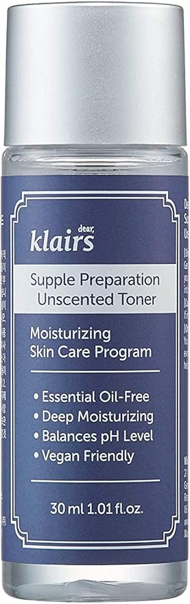 [DearKlairs] Supple Preparation Unscented Toner 1.01 Fl Oz, Soothing, Fast Absorbing, Non-Irritating, Fragrance-Free, Trial Size, K-Routine