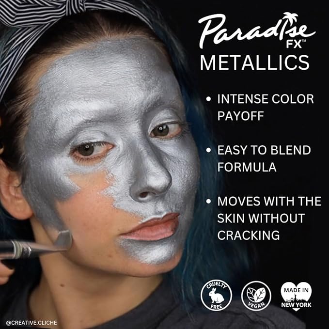 Mehron Makeup Paradise Makeup AQ 8 Color Metallic Palette | Magnetic Refillable Body Paint & Face Paint Palette | Professional Water Activated Makeup for Costumes, SFX, Halloween, & Cosplay