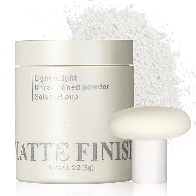 Erinde White Translucent Matte Setting Powder with Puff, Face Loose powder Makeup, Oil Control Finishing Powder, Lightweight Blurring Powder, Waterproof, 24H Long-Lasting, Creates Soft Focus Effect