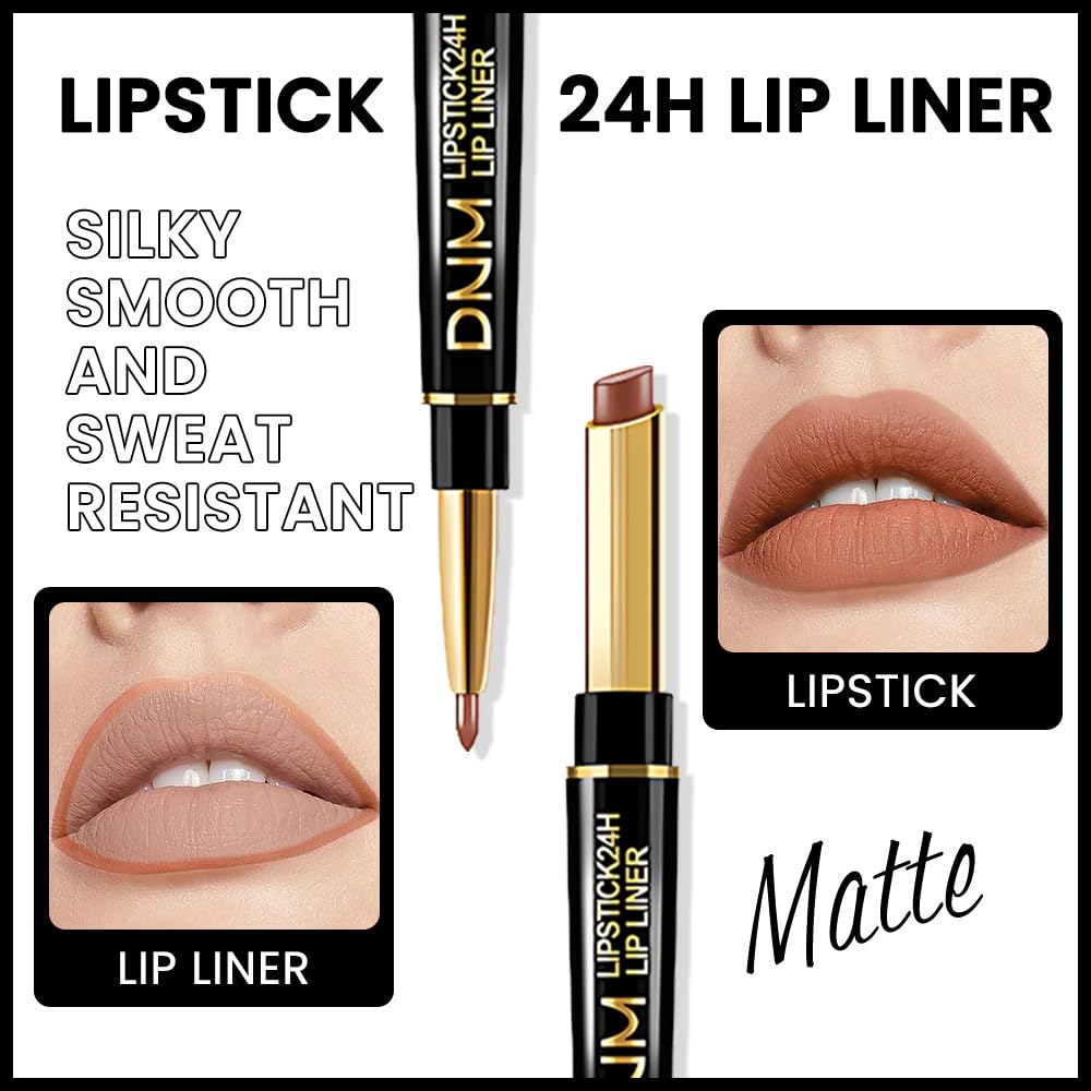 Kaely 2-in-1 Light Nude Brown Matte Lip Liner & Lipstick Combo Set Kit for Women, Magic Neutral Lipstick 24 Hours Original Lips Liner Pencil Stain Gloss Makeup Long Lasting Waterproof 37