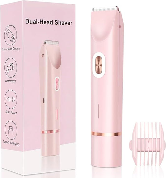 2025 New 2-in-1 Electric Bikini Trimmer for Women - Dual Head Electric Razor,Waterproof Painless Bikini Shaver, Pubic Hair Trimmer for Private Area & Body Hair, Pink