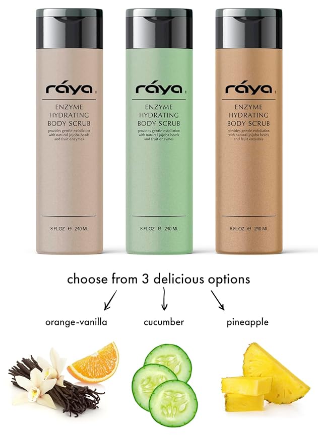 RAYA Enzyme Hydrating Body Scrub 8 oz Pineapple Scent (S-104) | Gentle and Exfoliating Body Scrub | Made with Seaweed, Jojoba Beads, and Fruit Enzymes