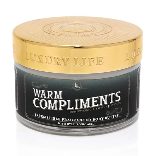 LUXURY LIFE Bed Butter - Scented, Luxurious Body Butter With All-Natural Hyaluronic Acid For Soft, Glowing, Hydrated Skin - For Men & Women - For All Skin Types - Warm Compliments Scent, 5 oz