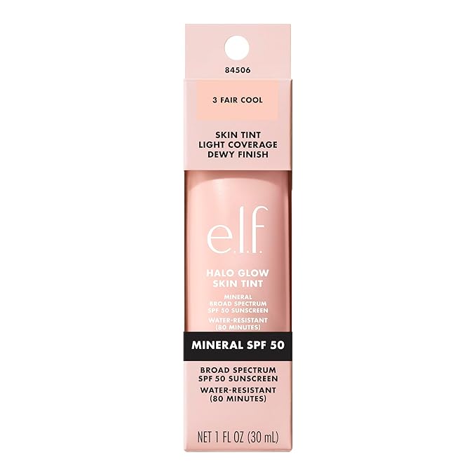 e.l.f. Halo Glow Skin Tint SPF 50, Tinted Moisturizer For Light, Buildable Coverage, Creates A Natural Glow, Vegan & Cruelty-Free, 3 Fair Cool
