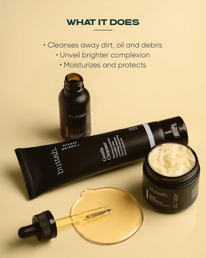 Buttah Skin by Dorion Renaud Complete Melanin-Rich Skin Care Kit | Shea Butter, Vitamin C Serum, Facial Cleanser | Organic & Natural | Black-Owned