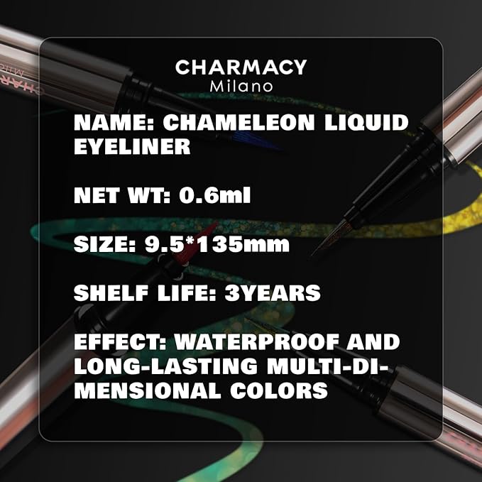 CHARMACY Chameleon Liquid Eyeliner, Liquid Glitter Eyeliner, Highly Pigmented, Metallic MultiColor Shifting waterproof Eyeliner, Ultra-Fine Tip, Longwearing, Smudge-proof (A04 Ocean Glint)