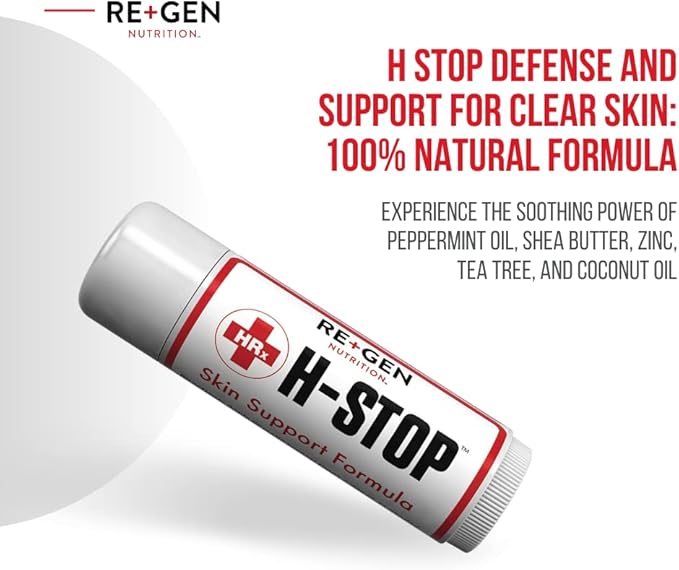 H Stop Lip Balm with Shea Butter, Peppermint Oil, Tea Tree, Lemon Balm, Zinc, Coconut and More for Clear and Healthy Skin Care, Discreet Blister Support Moisturizer, 0.5 oz