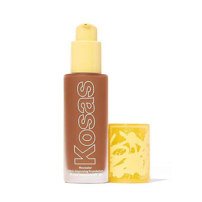 Kosas Revealer Skin-Improving Foundation with SPF 25 Protection - Hydrate, Brighten, Soothe, Plump, Protect Skin - Smoothing Texture, Natural Finish and Clean Formula - Medium Deep Neutral Warm 340